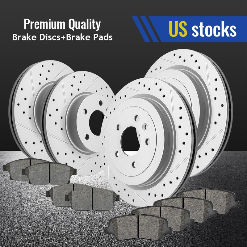 Front Rear Drilled Disc Rotors Ceramic Brake Pads for 2013 – 2018 Cadillac ATS