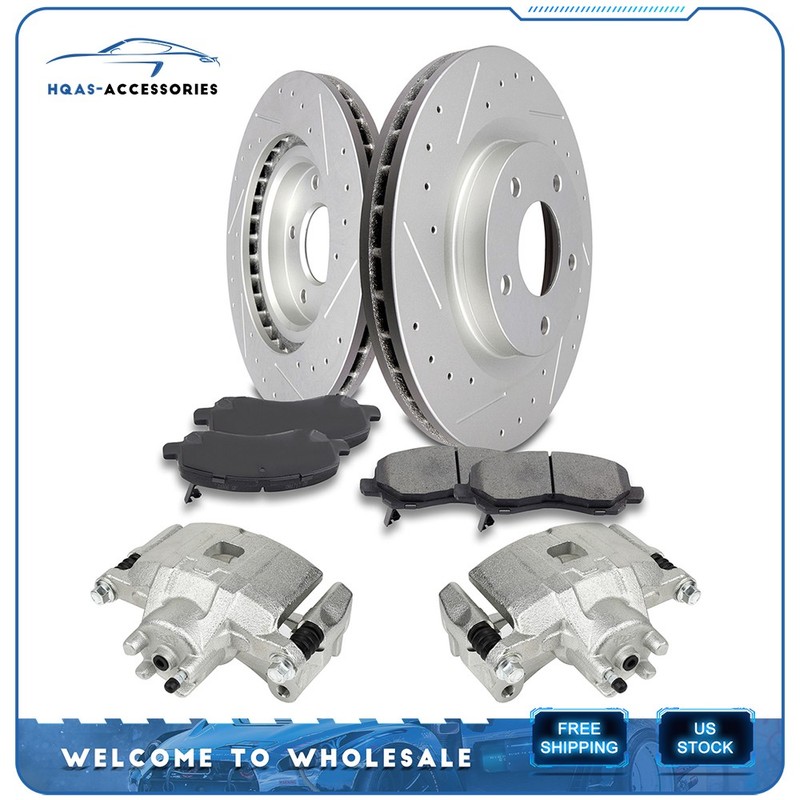 For 2008-2014 Dodge Avenger Brake Calipers & Rotors & Ceramic pads Front Drilled