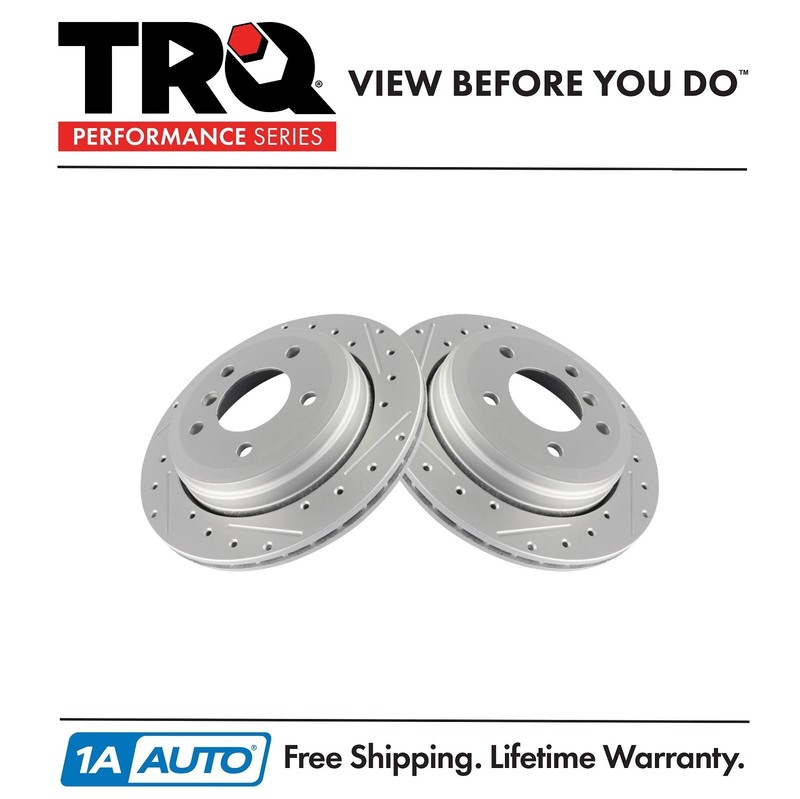 TRQ Performance Brake Rotor Drilled & Slotted G-Coated Rear Pair for BMW