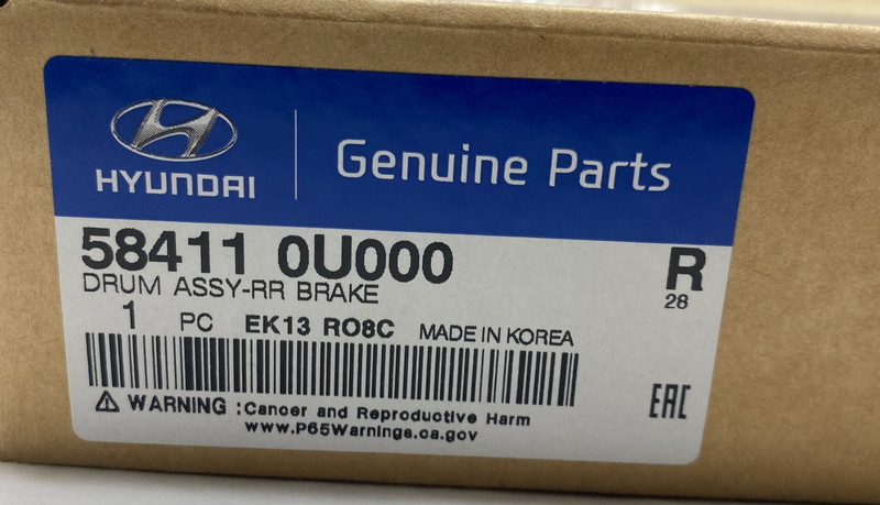 GENUINE Hyundai Parts 58411-0U000 Drum Assembly-Rear Brake 584110U000 NEW