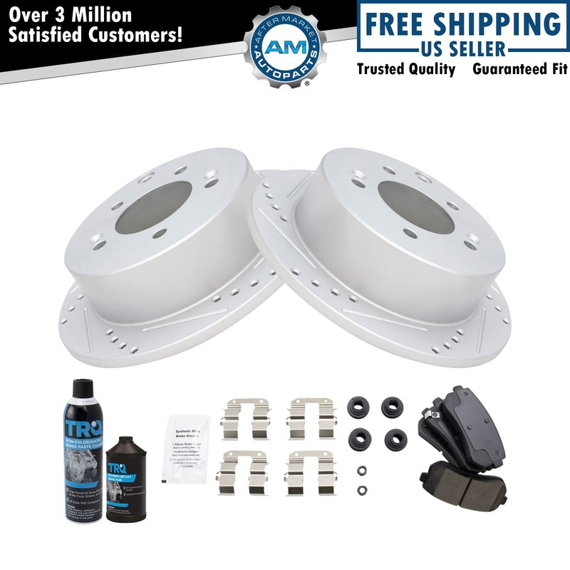 Rear Ceramic Brake Pad & Performance Rotor Kit Direct Fit w/Chemicals