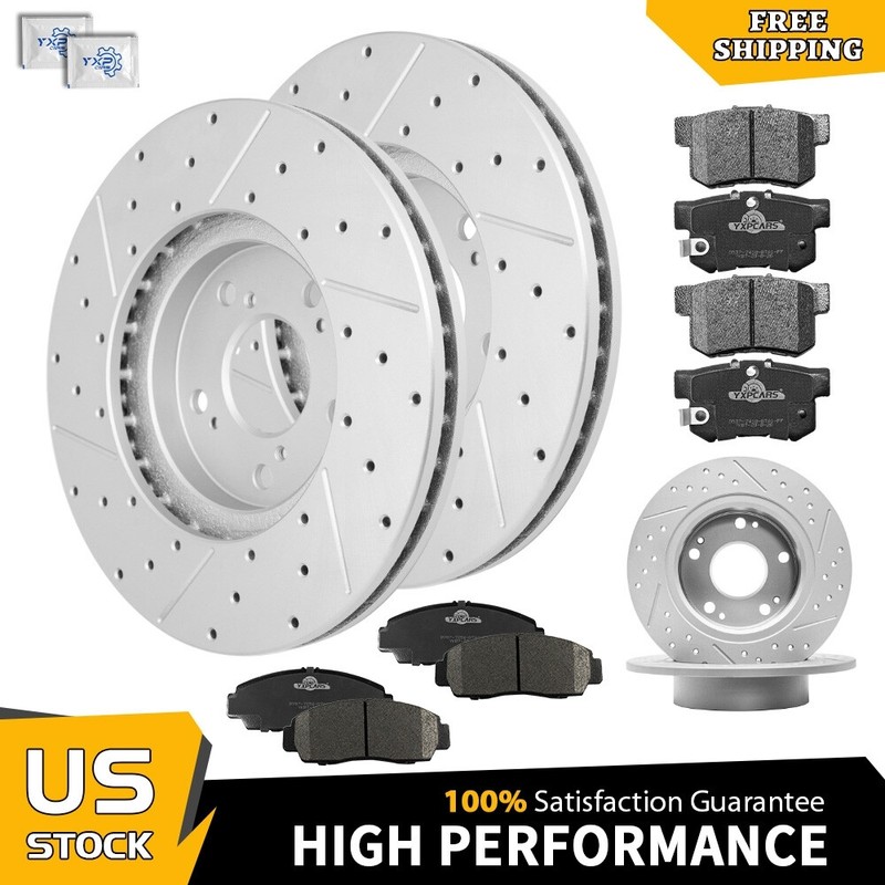 Front Rear Drilled Rotors Ceramic Brake Pad for Acura TSX Honda Accord 2003-2007