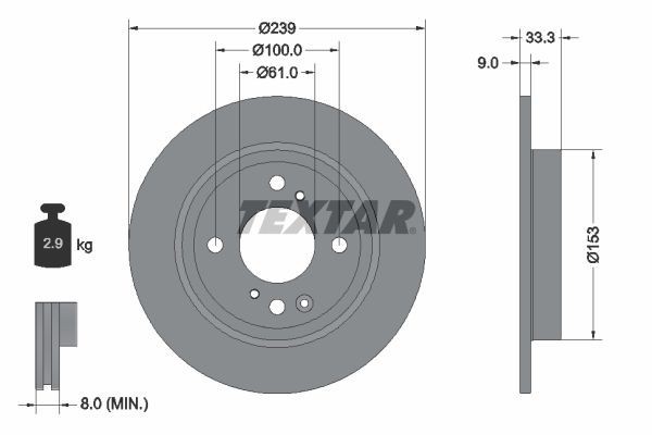 2X Textar 92333903 Coated Rear Brake Discs 239mm Solid Fits Honda City Jazz