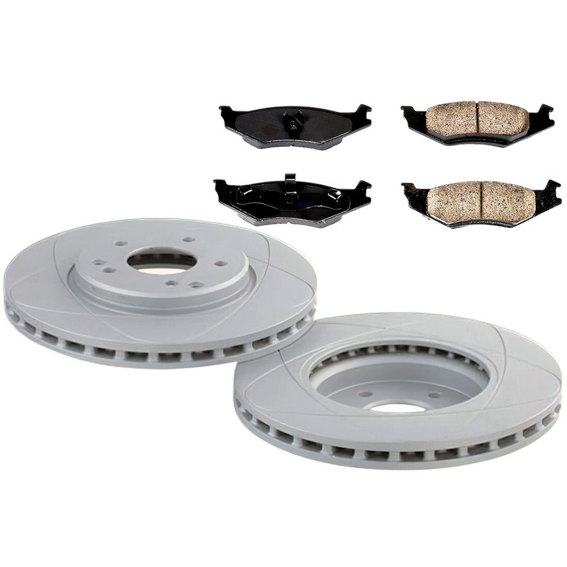Rear Premium Slotted-Vented Disc Brake Rotors & Pads, Fits Chrysler PT Cruiser