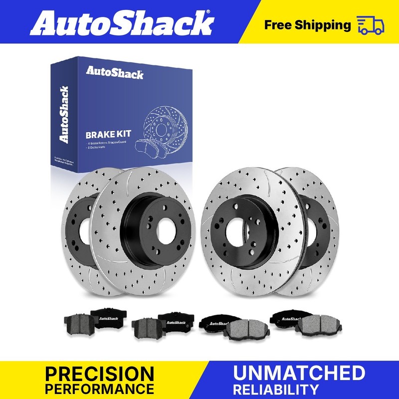 Front Rear Drilled Slotted Brake Rotors Premium Pads for Honda, Accord 2005-2007