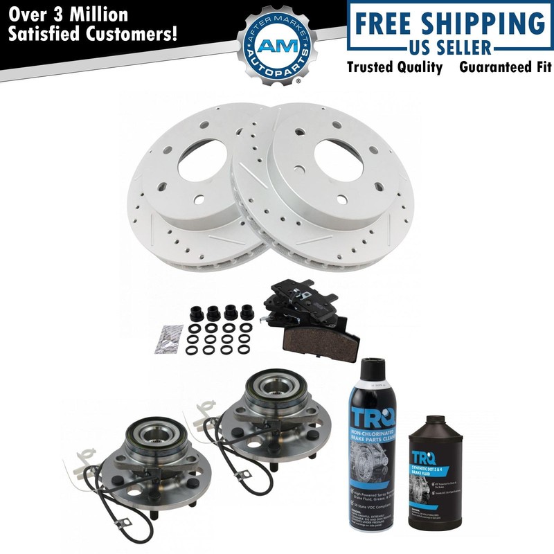 Performance Brake Rotor Ceramic Pad & Hub Bearing Front Kit w/Chemicals