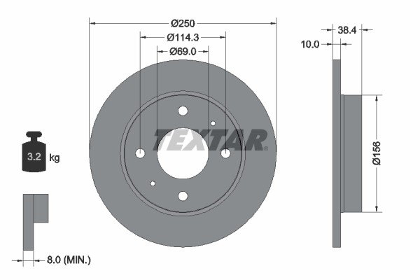 2X 92134903 Textar Brake Disc for Mitsubishi, Smart
