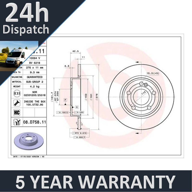 Fits Mercedes A-Class 2018- B-Class 2018- CLA 2019- PV Rear Brake Discs