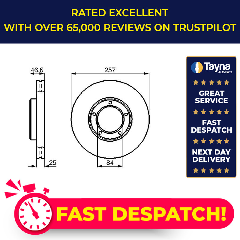 2x Brake Discs Pair Vented fits TOYOTA HI-ACE Mk3 2.2D Front 82 to 84 257mm Set