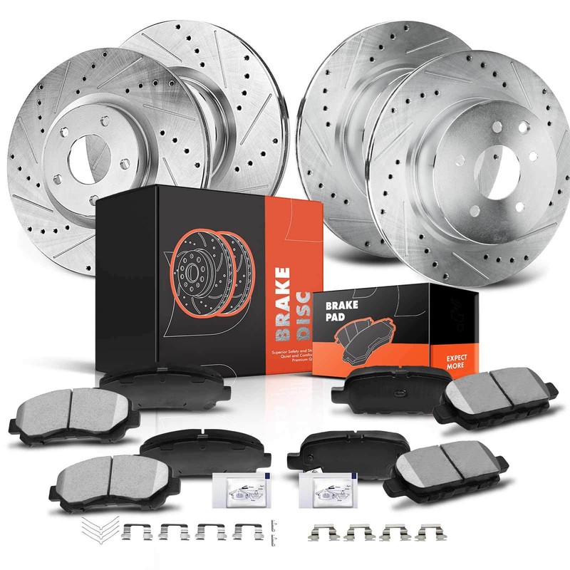 12Pcs Front & Rear Sides Drilled Rotors & Brake Pads for Nissan Maxima V6 3.5L