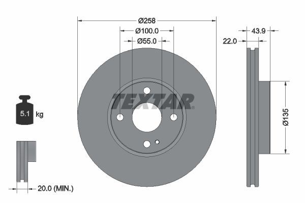 2X Textar 92300903 Front Brake Discs 258mm Vented Fits Mazda Scion Toyota 2 Ia R