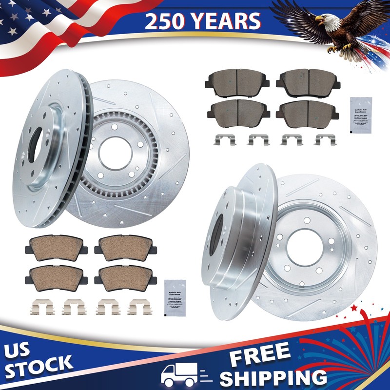 Front Rear Drilled Rotors Ceramic Brake Pads Kit for KIA OPTIMA 2013-2016