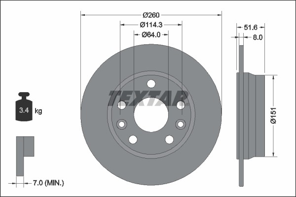 Textar 92337703 Brake Disc for Nissan, Renault