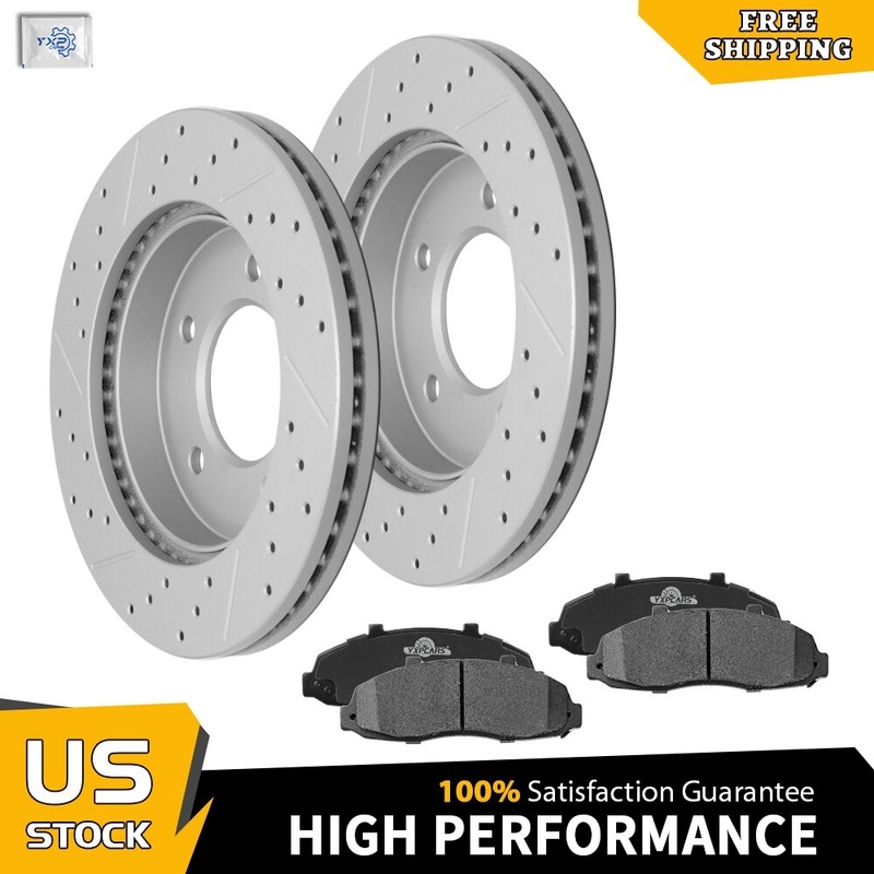 Front Drilled Disc Rotors + Ceramic Brake Pads Kit for 1997 – 2003 Ford F-150
