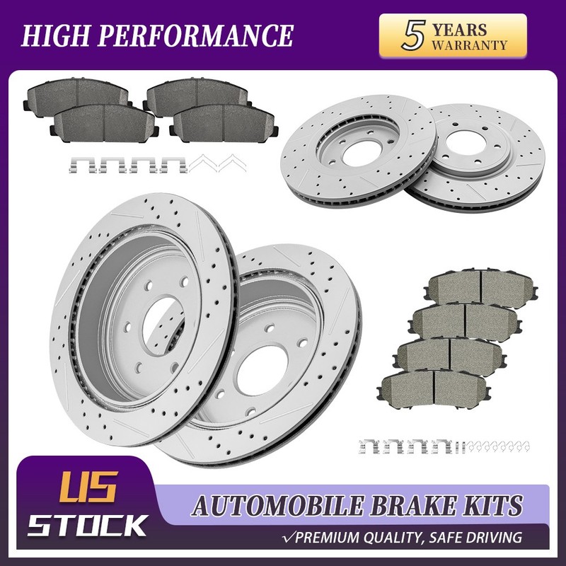 Front & Rear Drilled Rotor Ceramic Brake Pad For 2017 2018-2023 Nissan Titan