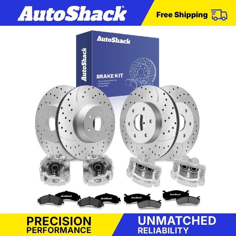 Front Rear Drilled Slotted Brake Rotors Pad Caliper for GMC, Sierra 1500 02