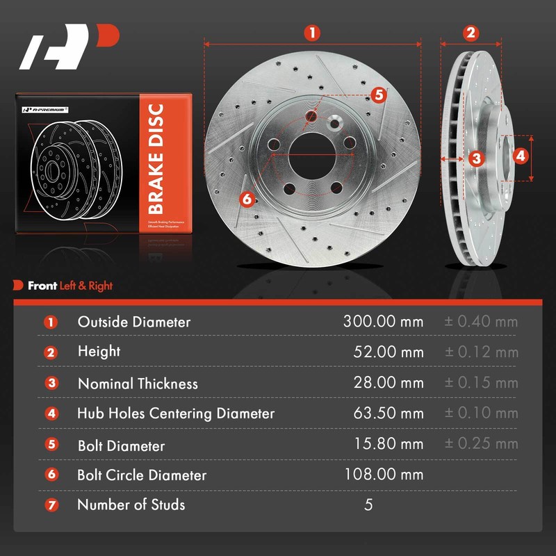 A-Premium Front Side Drilled Brake Rotors for Volvo S60 S80 V60 XC70 Land Rover gallery