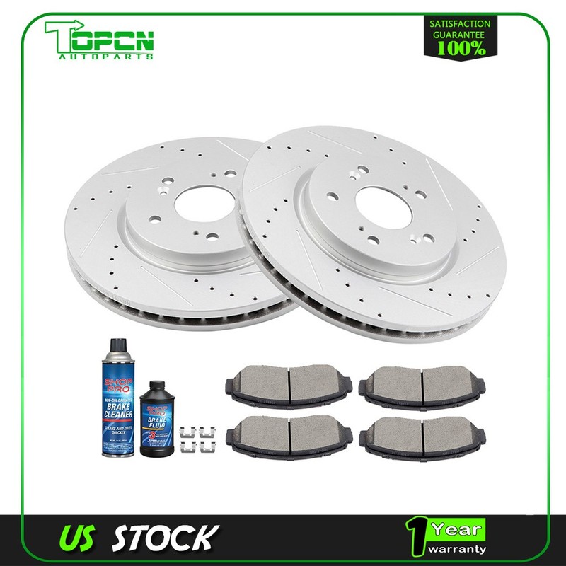 Front Brake Discs Rotors Ceramic Pads For Honda CR-V 2012-2016 Drill and Slot