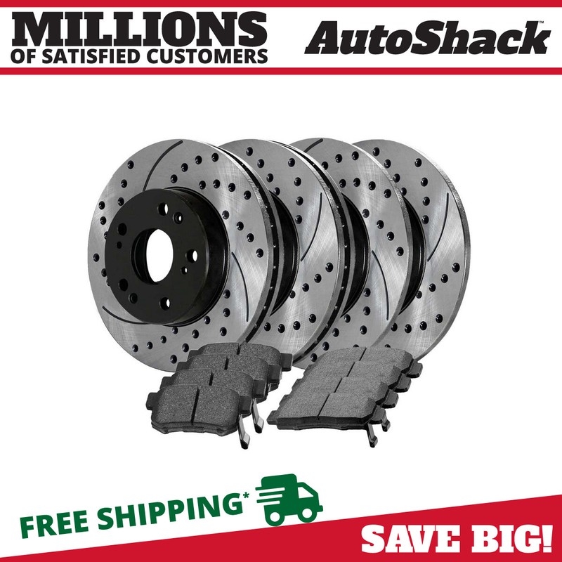 Front and Rear Drilled Brake Rotors Black & Pads for 2003-2007 Honda Accord 3.0L