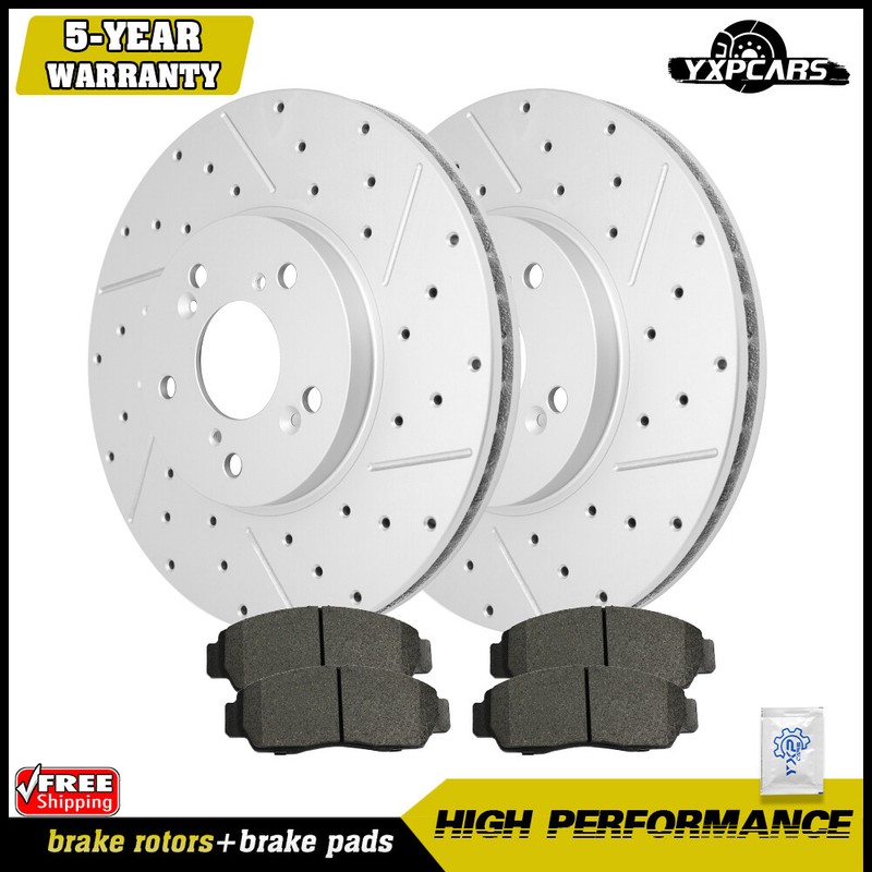 Front Brake Drilled Rotors + Ceramic Brake Pads Kit for Honda Accord Acura TSX