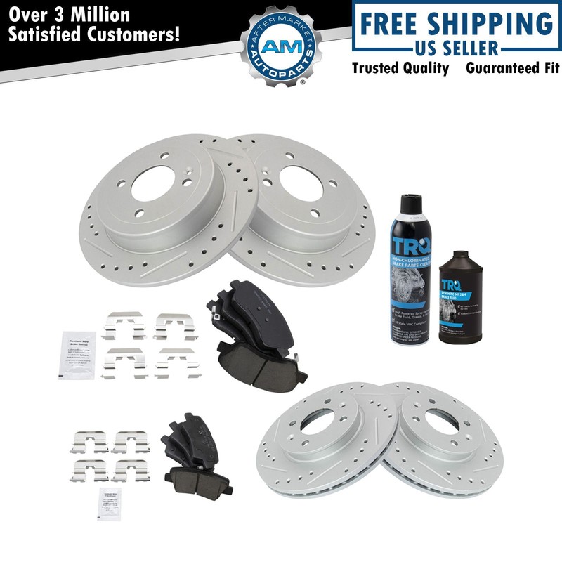Front Rear Ceramic Brake Pad Performance Coated Rotor Kit w/Chemicals