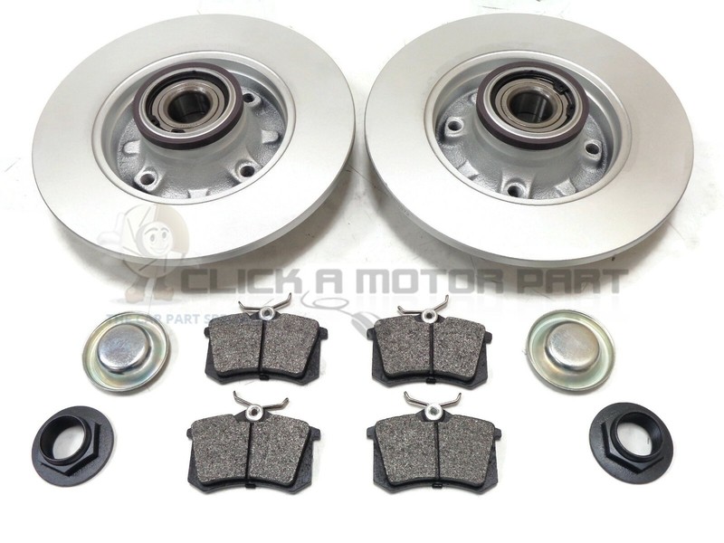 PEUGEOT 307 CITROEN C4 REAR 2 BRAKE DISCS & PADS & WHEEL BEARINGS 25MM ABS RINGS