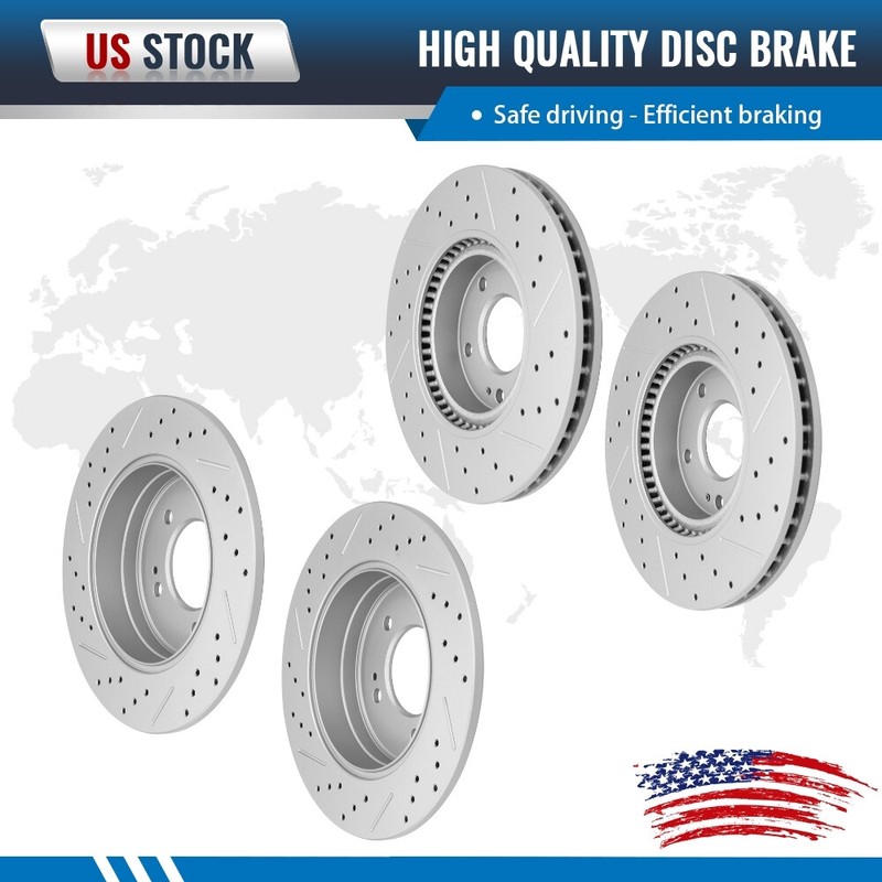 4PCS Front And Rear Drilled & Slotted Brake Rotors for Hyundai Sonata KIA Optima