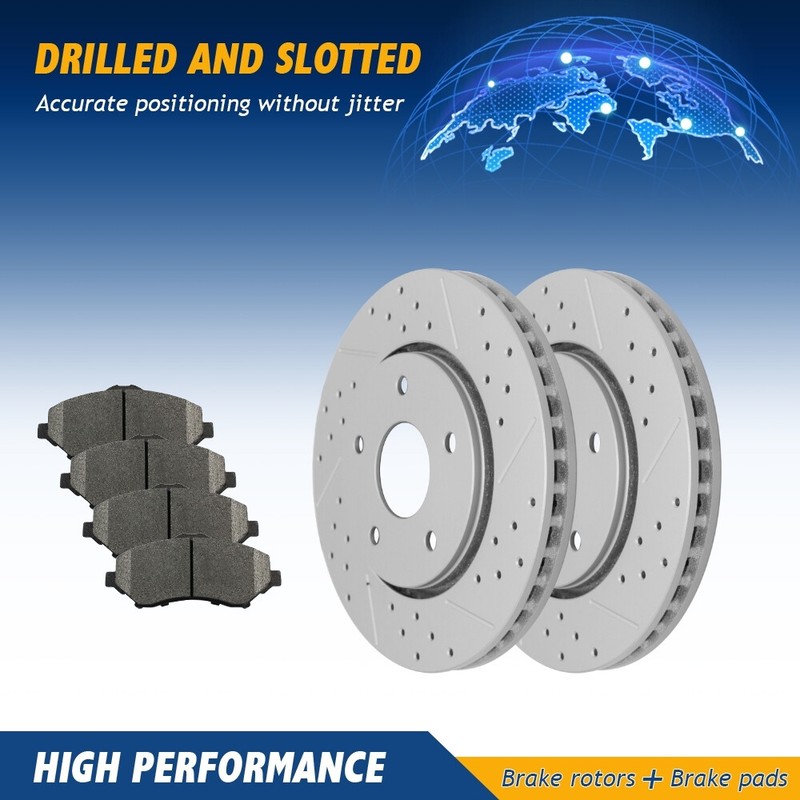 For Chrysler Town & Country Volkswagen Routan Front Drilled Rotors + Brake Pads