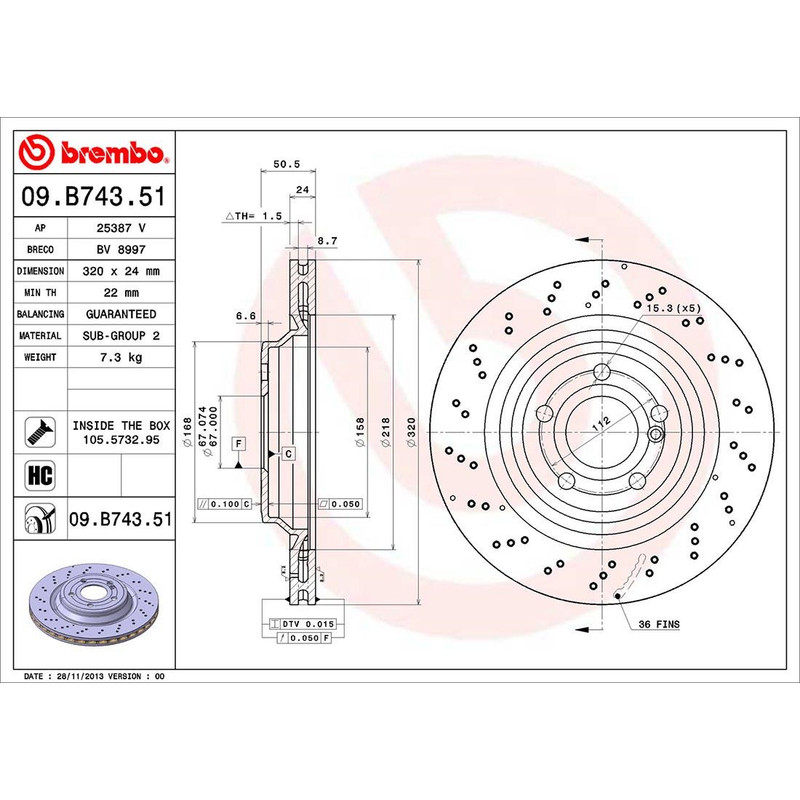 Fits 2013-2015 Mercedes-Benz SL550 Front + Rear Coated Brake Rotors - Brembo OE gallery