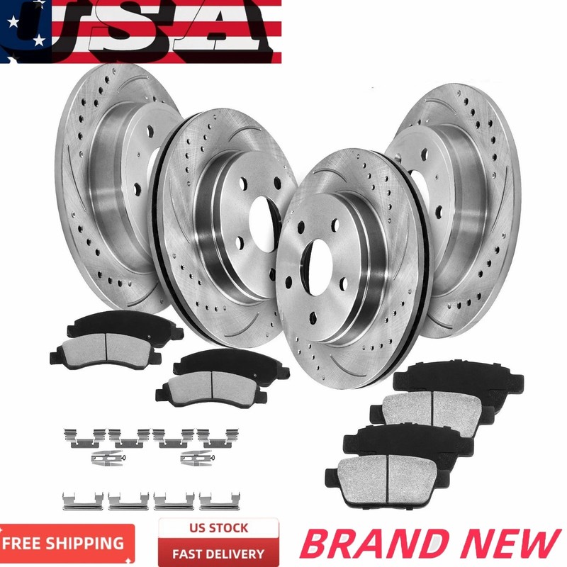 Front Rear Drilled Rotors Ceramic Brake Pads for Kia Hyundai Sonata Optima