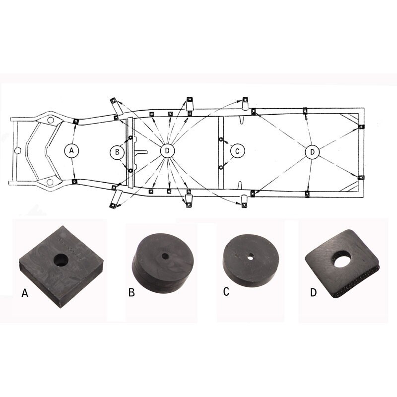 Body to Frame Pad Kit All Except Convt,Wagon,&Sedan Del 49-50 Ford Car 8A-5001