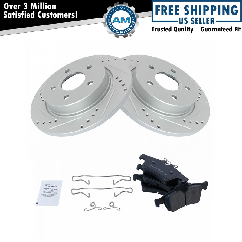 Rear Performance Drilled Slotted Coated Brake Rotor & Posi Ceramic Pad Kit New