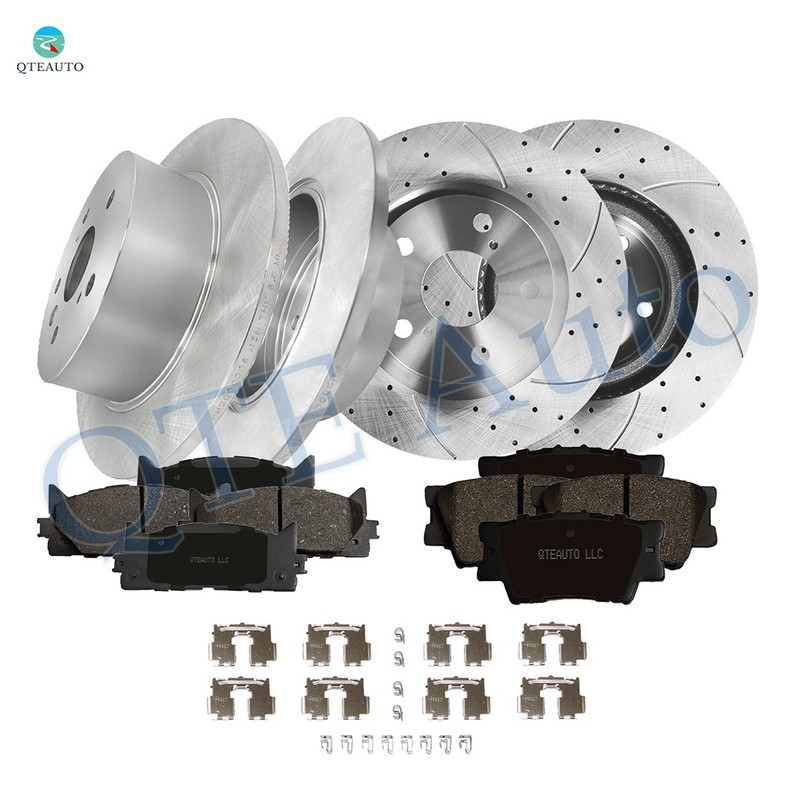 Front 296mm-Rear 281mm Drilled Brake Rotors-Brake Pad For 2007-2011 Toyota Camry