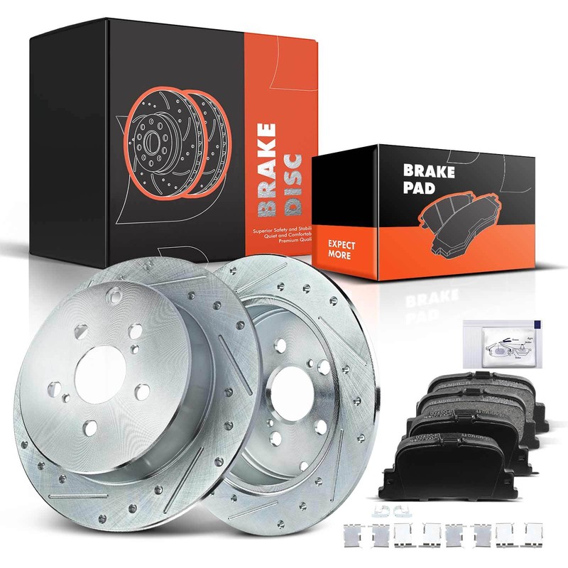 Rear Drilled & Slotted Rotors Brake Pads for Scion TC 05-10 w/ Rear Disc Brakes