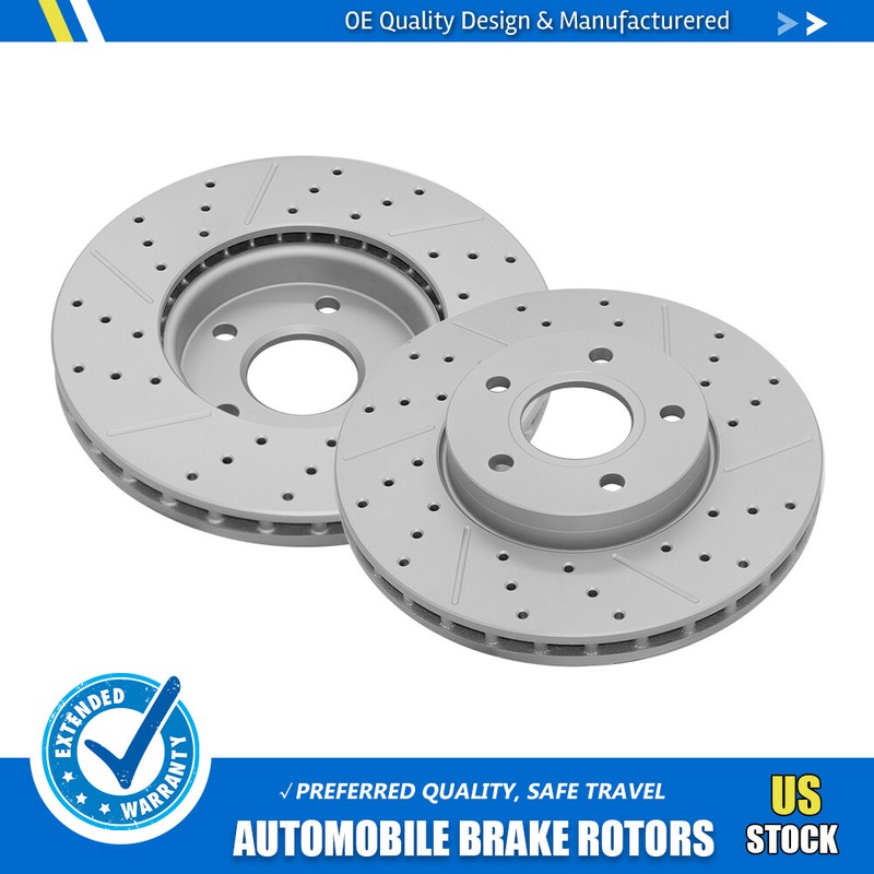 Pair Front Drilled Disc Brake Rotors for Ford Focus C-Max Volvo S40 2012-2018
