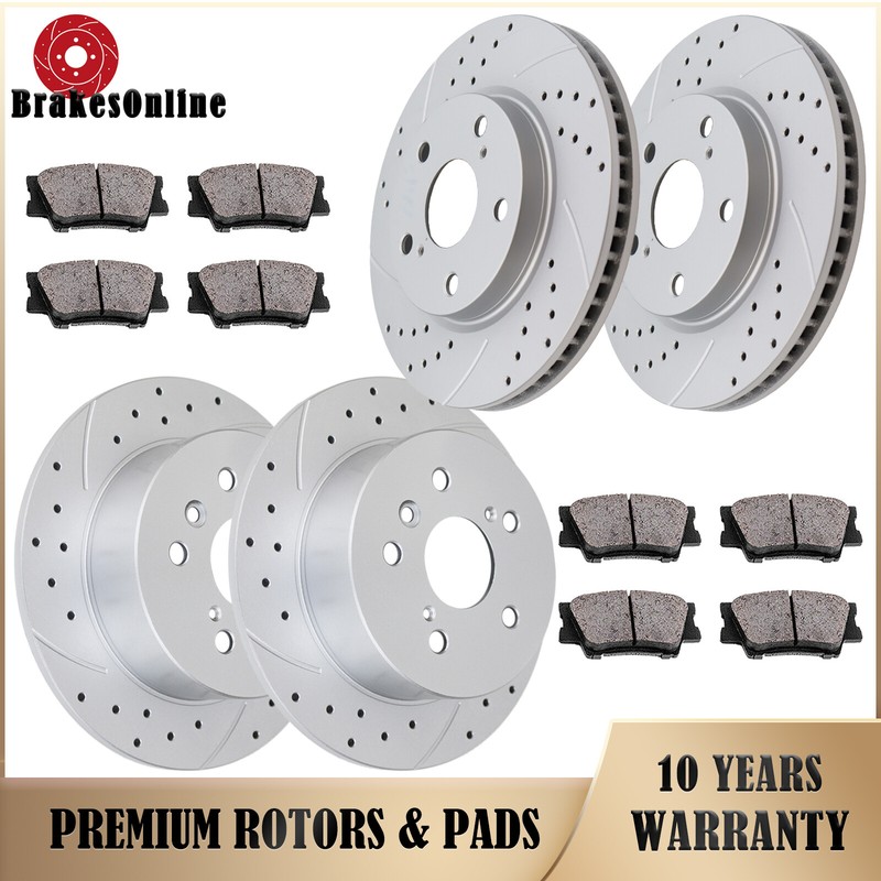 Fit for Toyota Rav4 Lexus HS250H Front and Rear Brake Rotors Pads Drilled Brakes