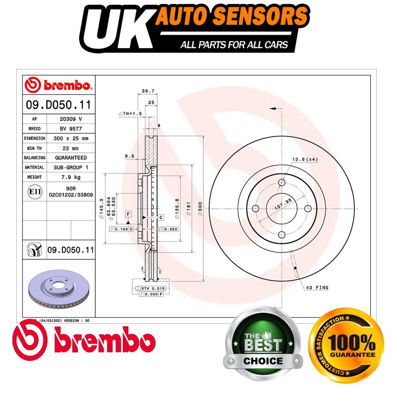 Fits Ford Ecosport 2015- 1.0 1.5 dCi Brembo Front Brake Disc 2147409 GN151125CA