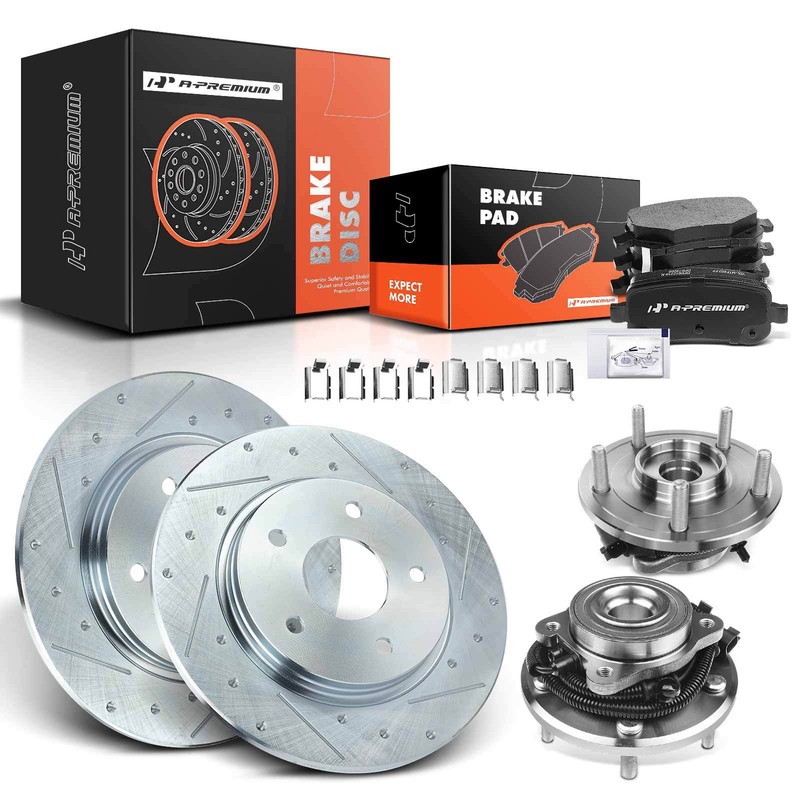 A-Premium Rear Drilled Rotor & Pads + Wheel Hub for Chrysler Dodge Grand Caravan