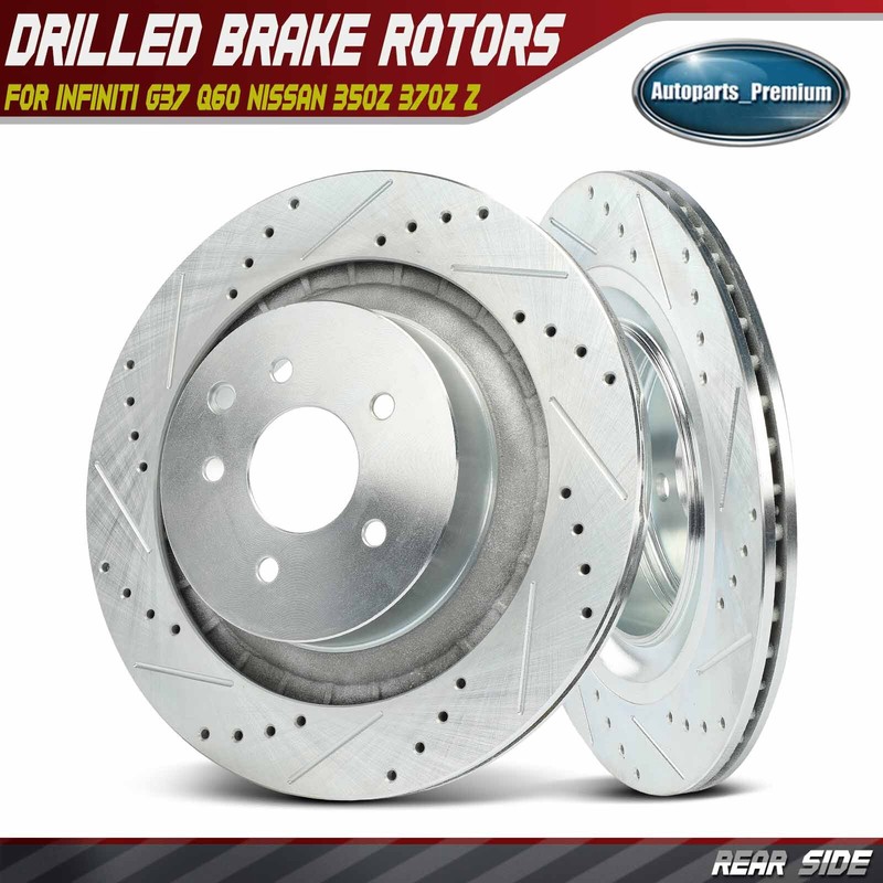 2pcs 350mm Rear Drilled Brake Rotors for INFINITI G37 09-13 Q60 Nissan 350Z 370Z