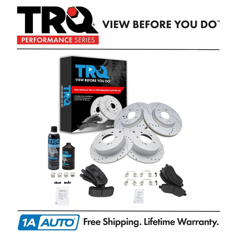 TRQ Performance Brake Rotor & Metallic Pad Front & Rear Kit w/Chemicals