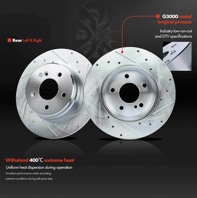 Front and Rear Drilled Brake Rotor & Ceramic Brake Pads for Mercedes-Benz CLK320 gallery