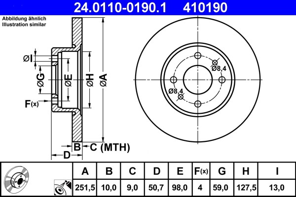 ATE 24.0110-0190.1 Brake Disc for, Alfa Romeo, Chrysler, Fiat, Lancia gallery
