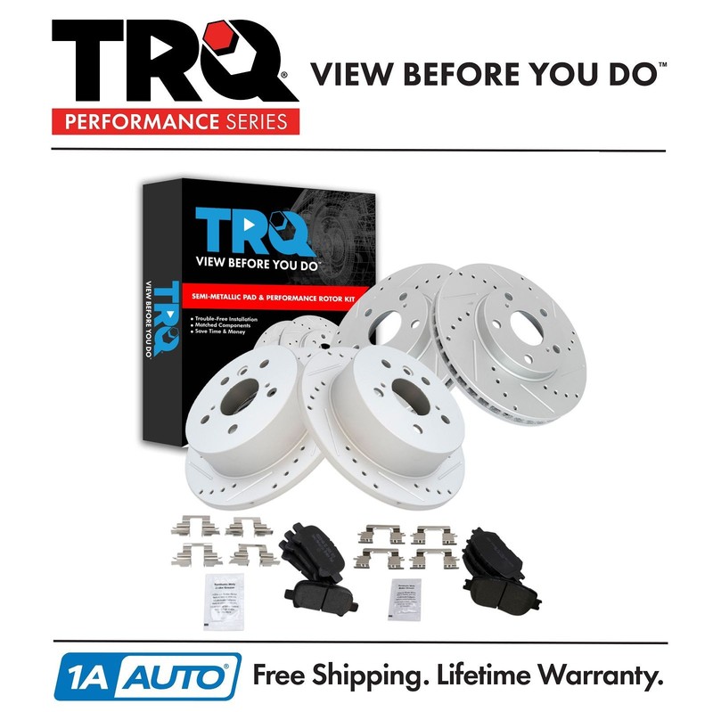 TRQ Semi-Metallic Brake Pad & Performance Rotor Front & Rear Kit for Toyota