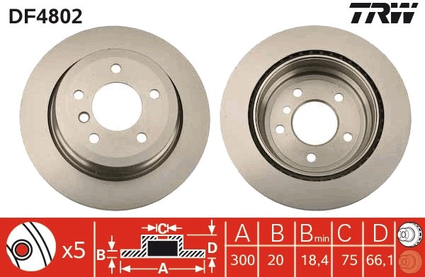2X DF4802 TRW Brake Disc for BMW,BMW (BRILLIANCE)