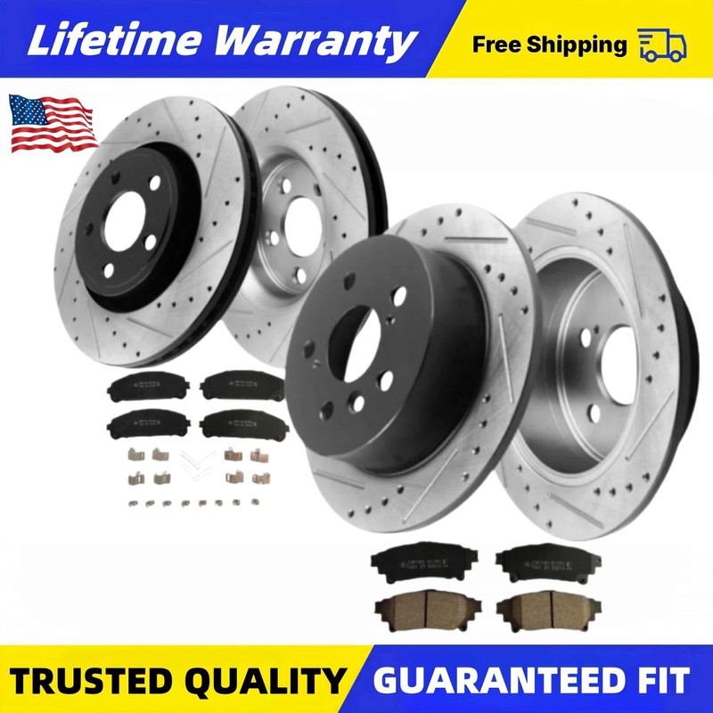 Front Rear Slotted Brake Rotors Pads For Toyota Highlander 2015 2016 2017 - 2019