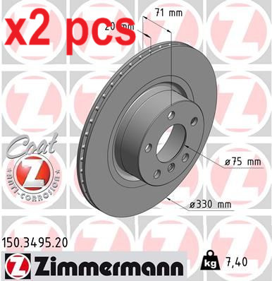 X2 PCS L&R SIDES REAR FITS BMW X3 SDRIVE 20 I BRAKE DISC 150.3495.20 ZIMMERMANN