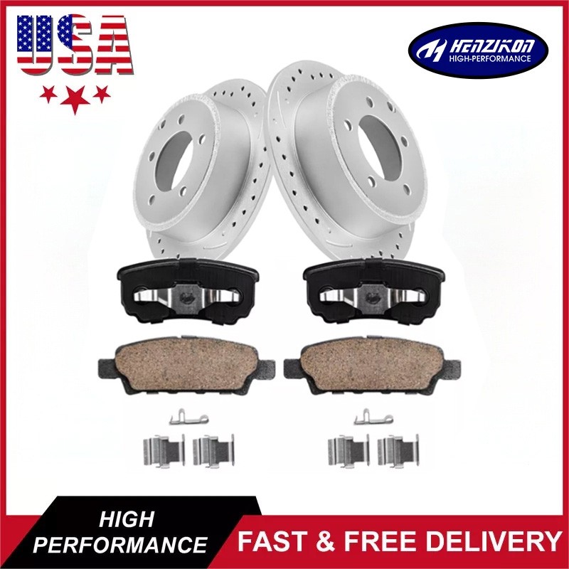 For Jeep Compass Patriot Sebring 262mm Rear Drilled Rotors Ceramic Brake Pads