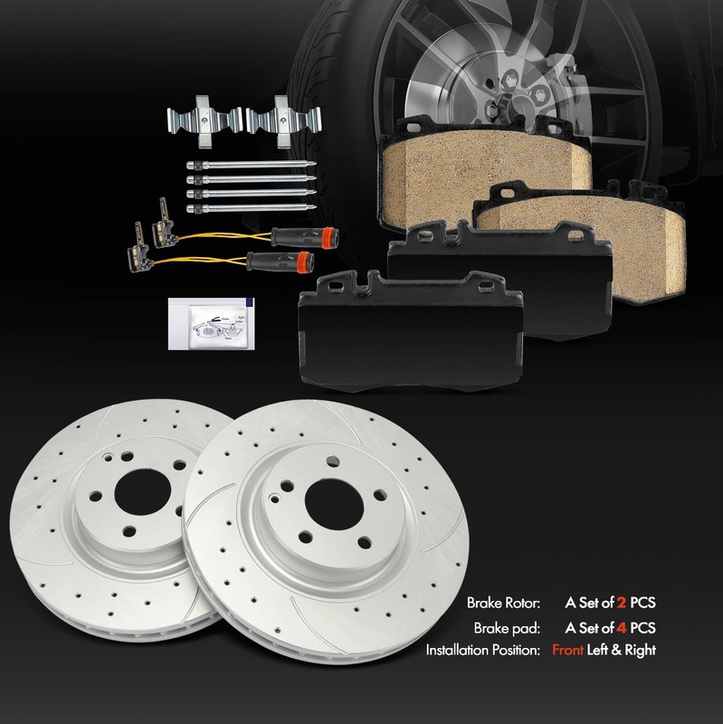 6Pcs Front Drilled Brake Rotors & Ceramic Brake Pads for Benz CLS500 CLS550 E550 gallery