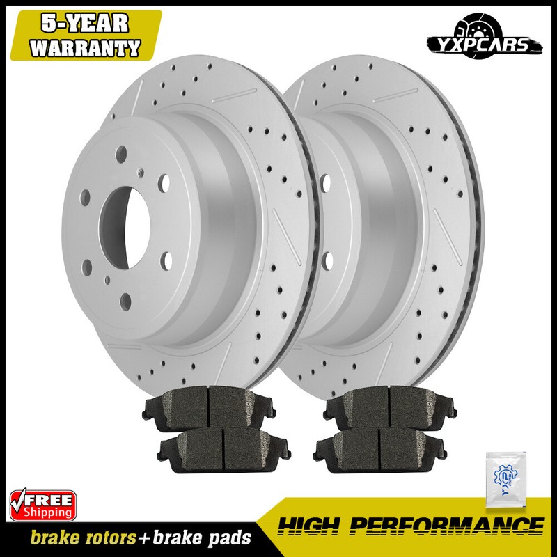 Rear Drilled Rotors + Brake Pads for Chevy GMC Silverado Sierra 1500 Tahoe Yukon