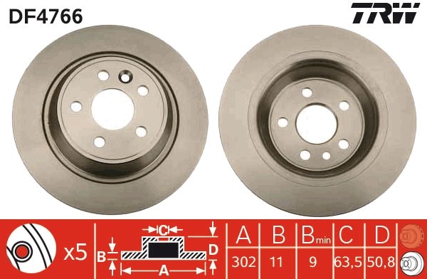 2X DF4766 TRW Brake Disc for Ford, Land Rover